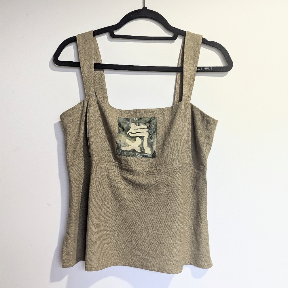 Asian Dark Khaki Yoga Tank Top Peplum Babydoll Cotton Festival Bohemian XS S L